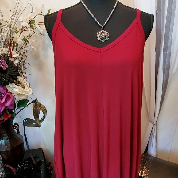 Last 1 Plus Size Cabernet Red Maxi Pocket Dress - Picture 3 of 6